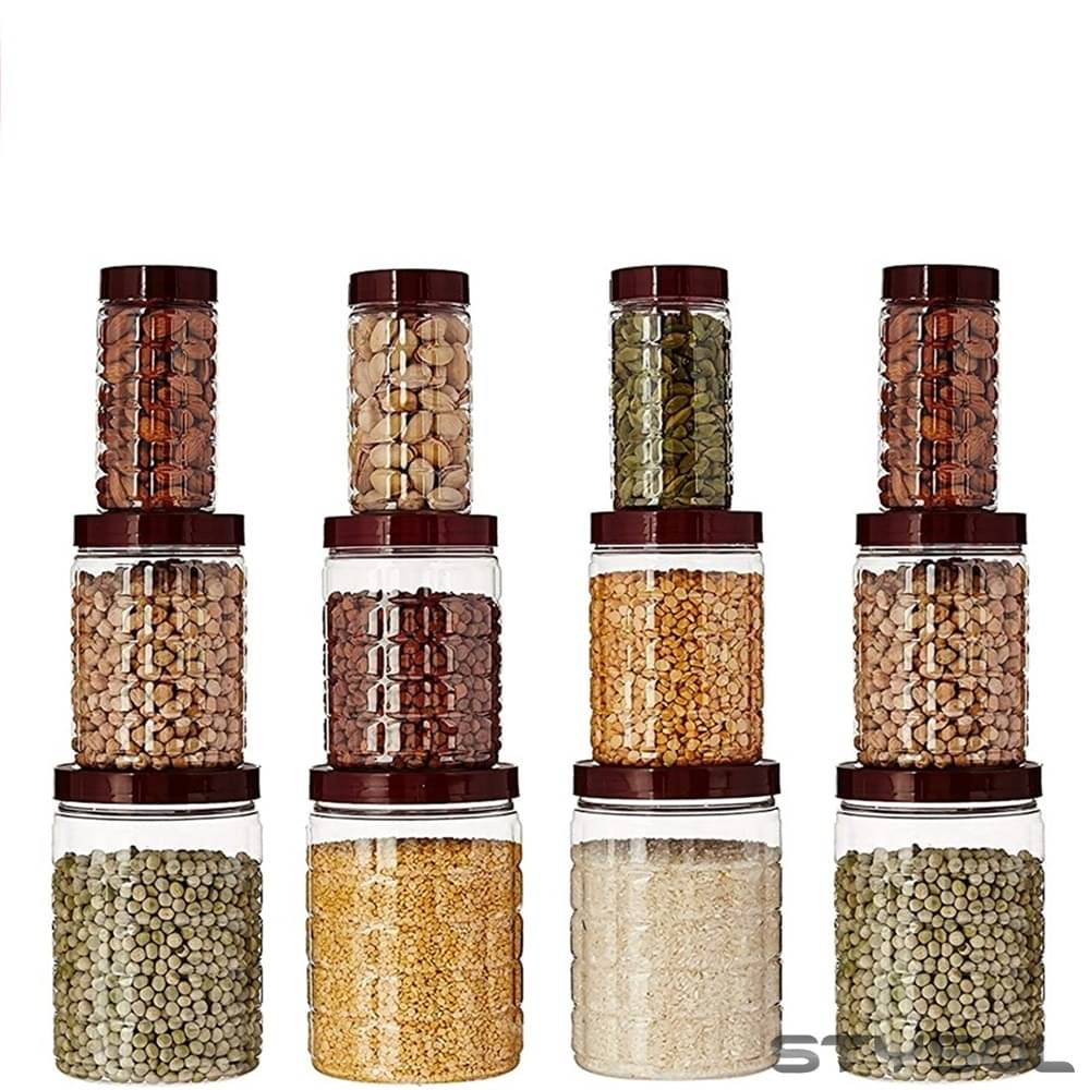     			Stysol 12 Jar Container  Plastic Red Dal Container ( Set of 12 )