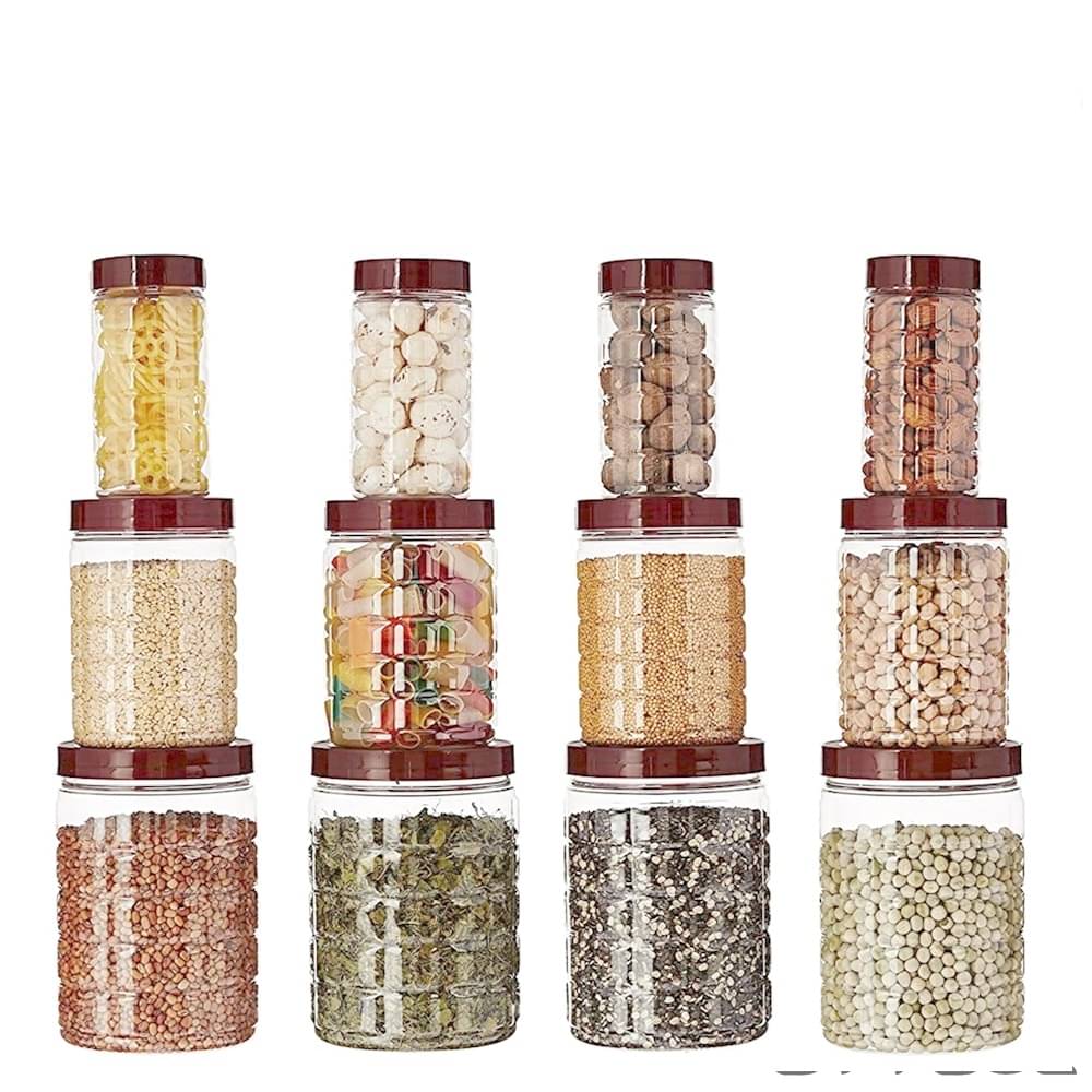     			Stysol 12 Jar Container  Plastic Red Dal Container ( Set of 12 )