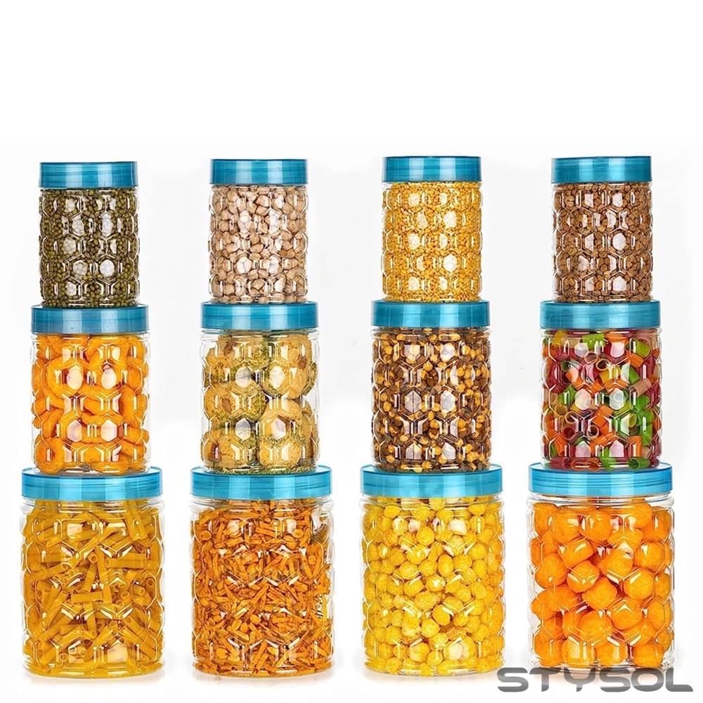     			Stysol 12 Jar Container  Plastic Blue Dal Container ( Set of 12 )