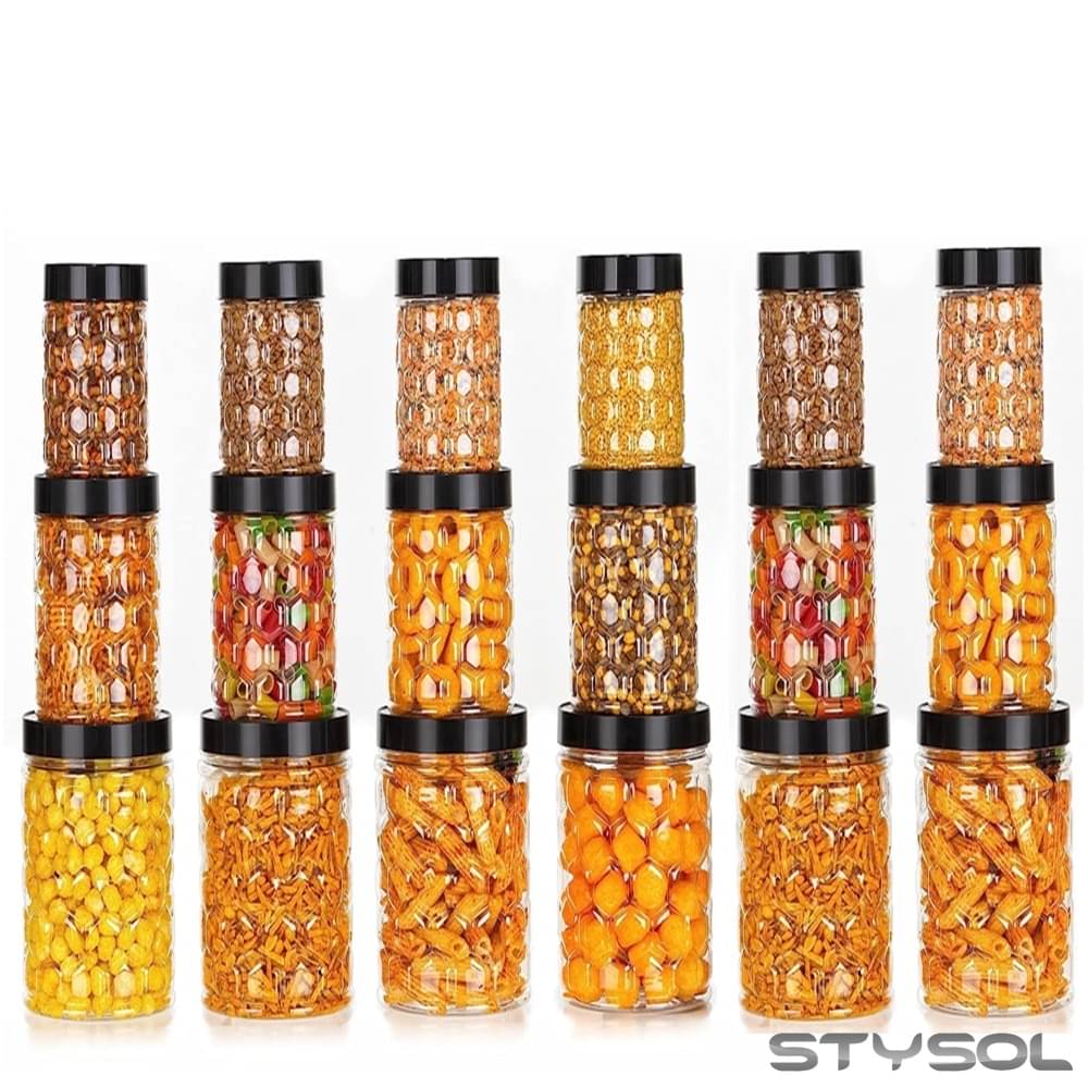    			Stysol 18 Jar Container  Plastic Black Dal Container ( Set of 18 )