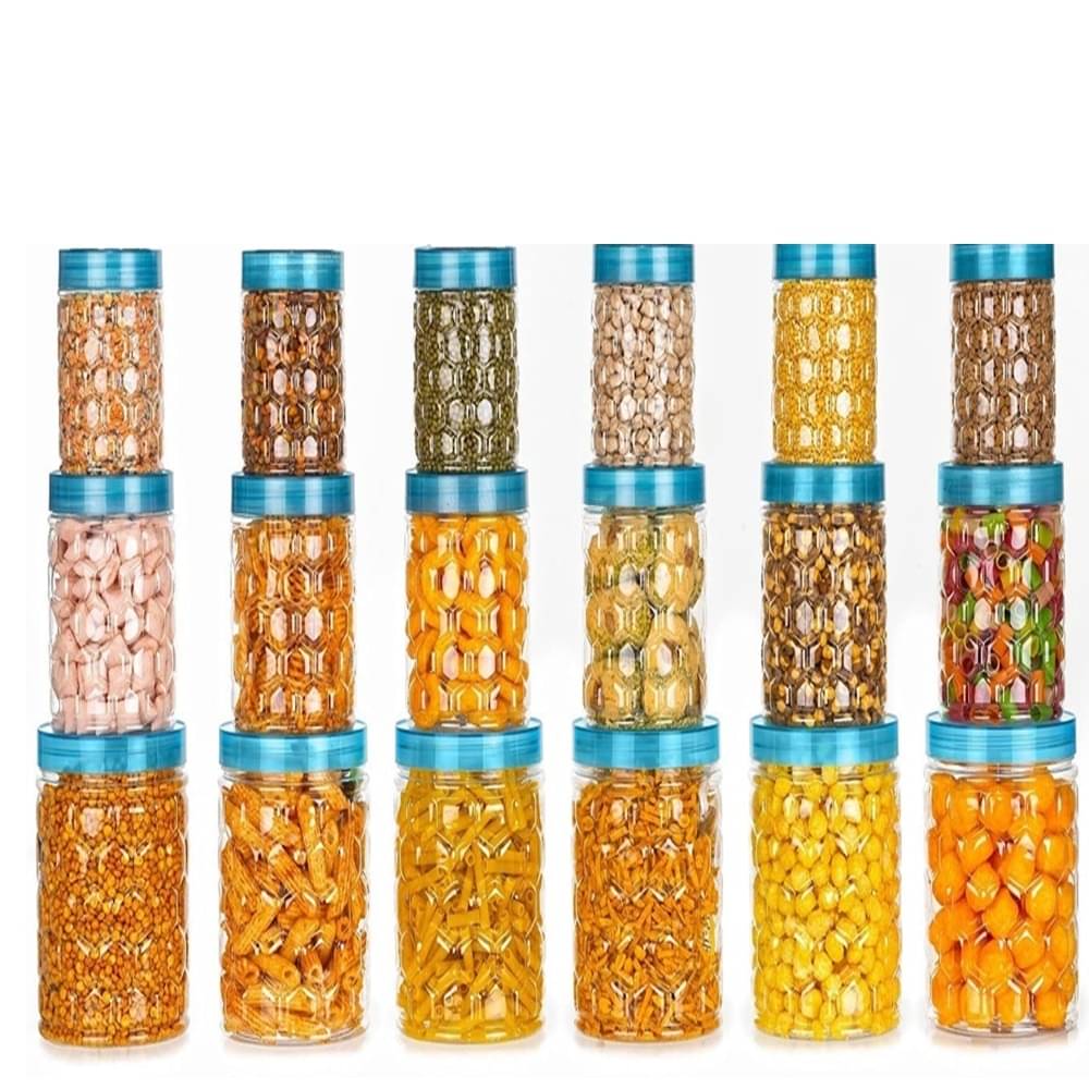     			Stysol 18 Jar Container  Plastic Blue Dal Container ( Set of 18 )