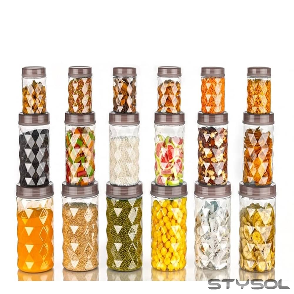     			Stysol 18 Jar Container  Plastic Black Dal Container ( Set of 18 )