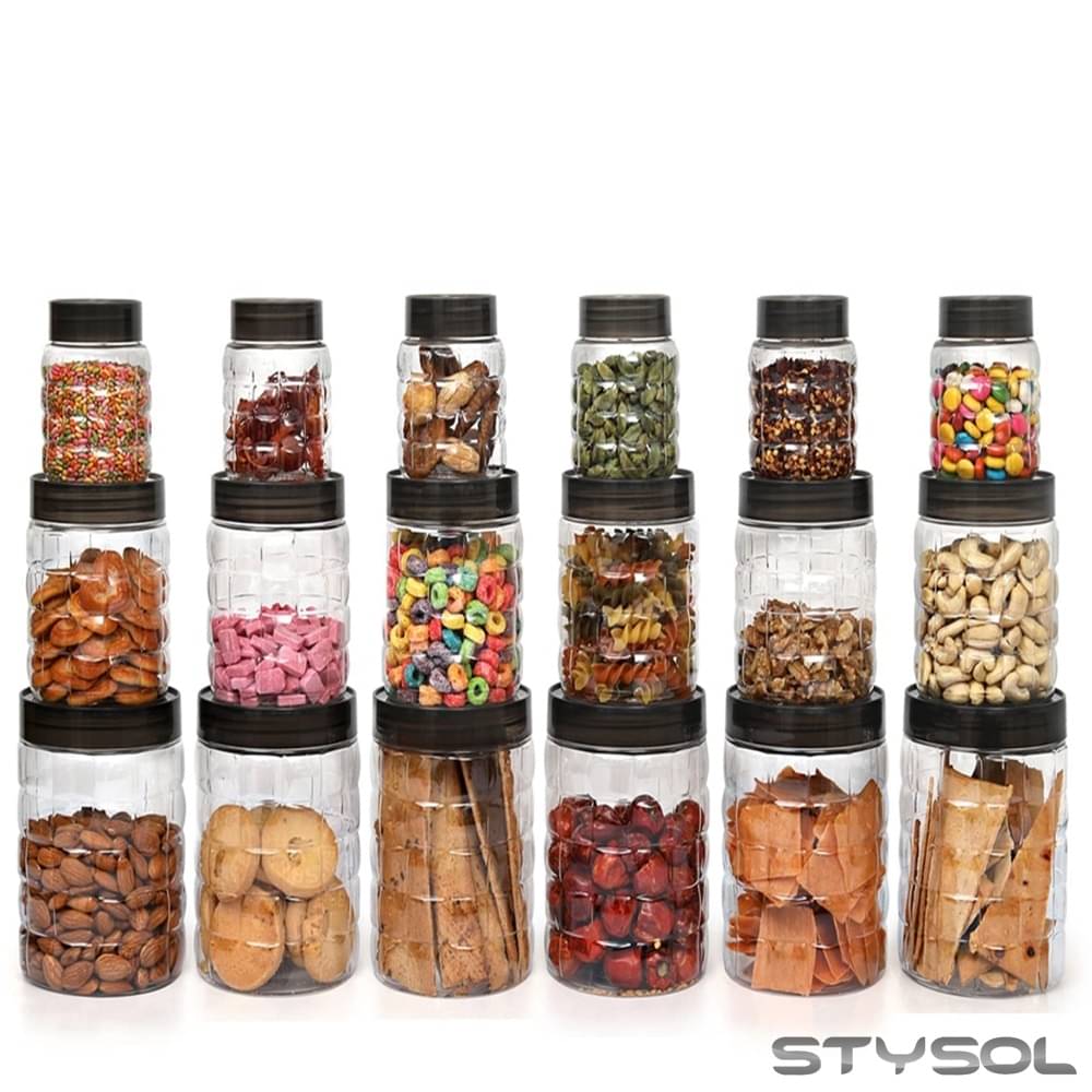     			Stysol 18 Jar Container  Plastic Black Dal Container ( Set of 18 )