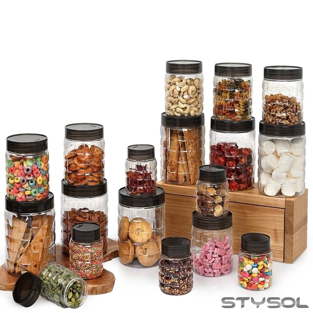     			Stysol 18 Jar Container  Plastic Black Dal Container ( Set of 18 )