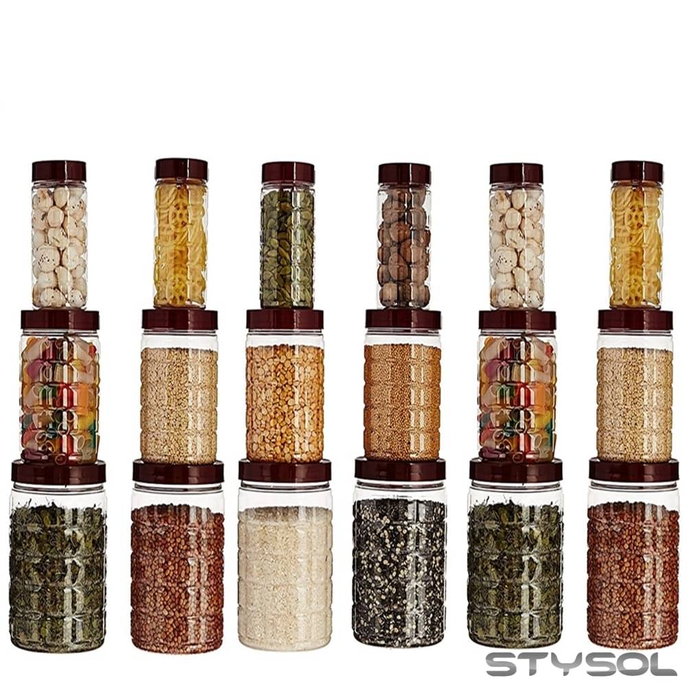     			Stysol 18 Jar Container  Plastic Red Dal Container ( Set of 18 )