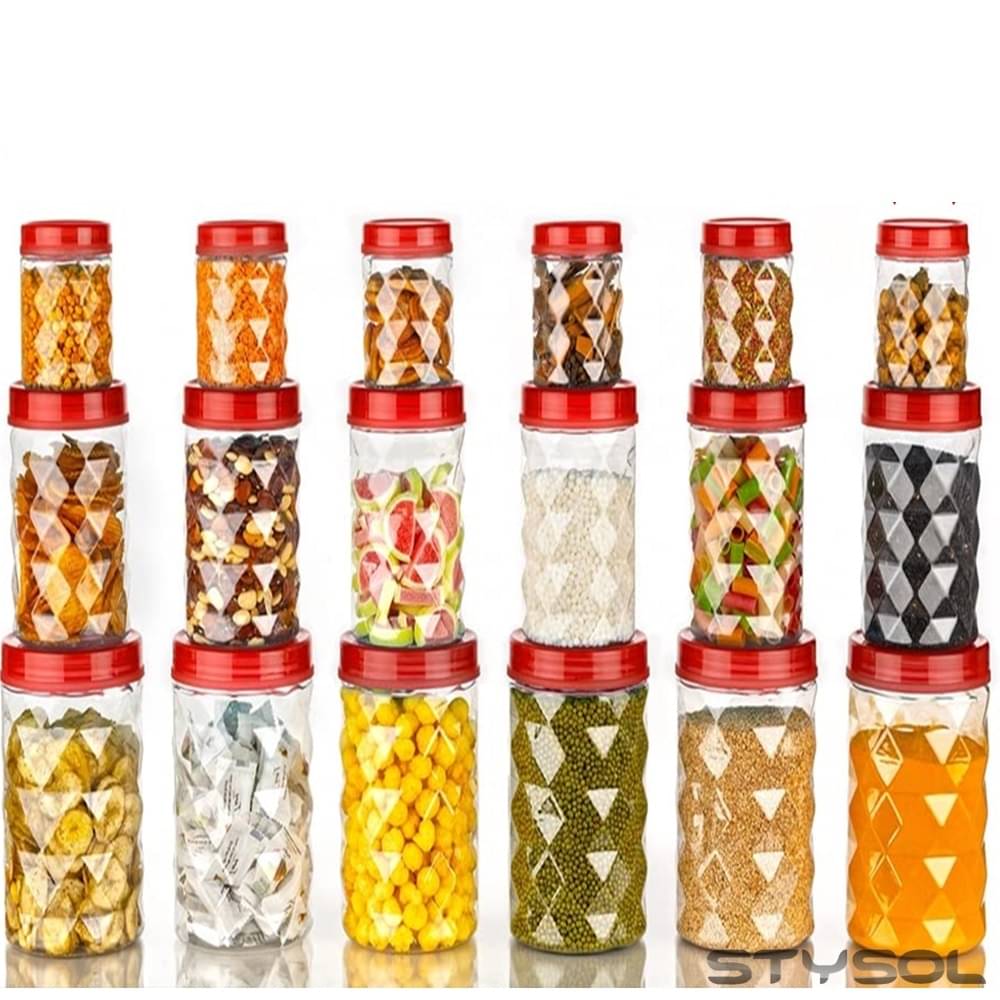     			Stysol 18 Jar Container  Plastic Red Dal Container ( Set of 18 )