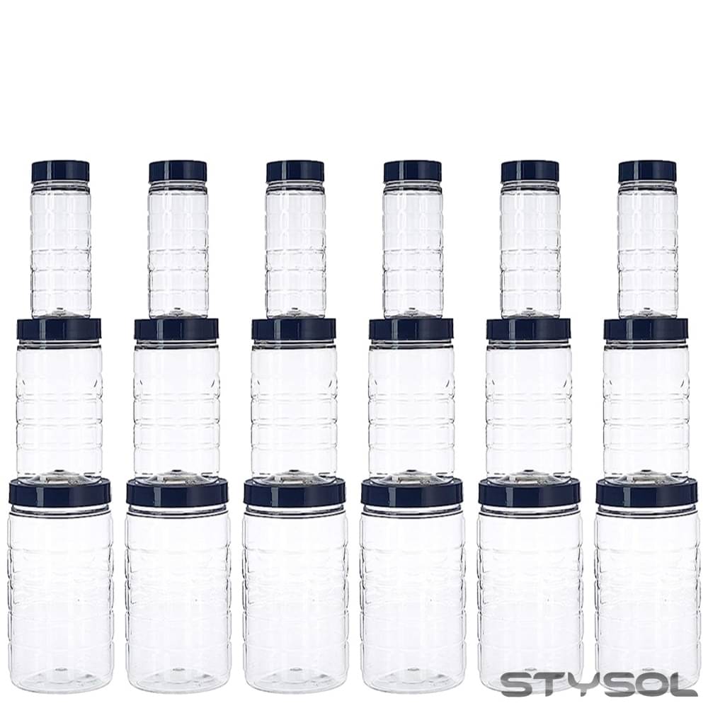     			Stysol 18 Jar Container  Plastic Blue Dal Container ( Set of 18 )