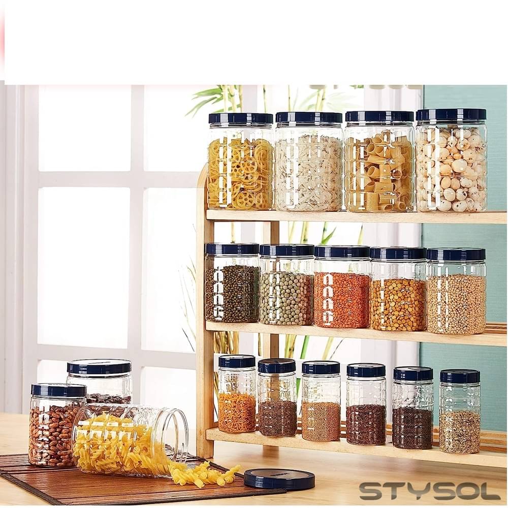     			Stysol 18 Jar Container  Plastic Blue Dal Container ( Set of 18 )