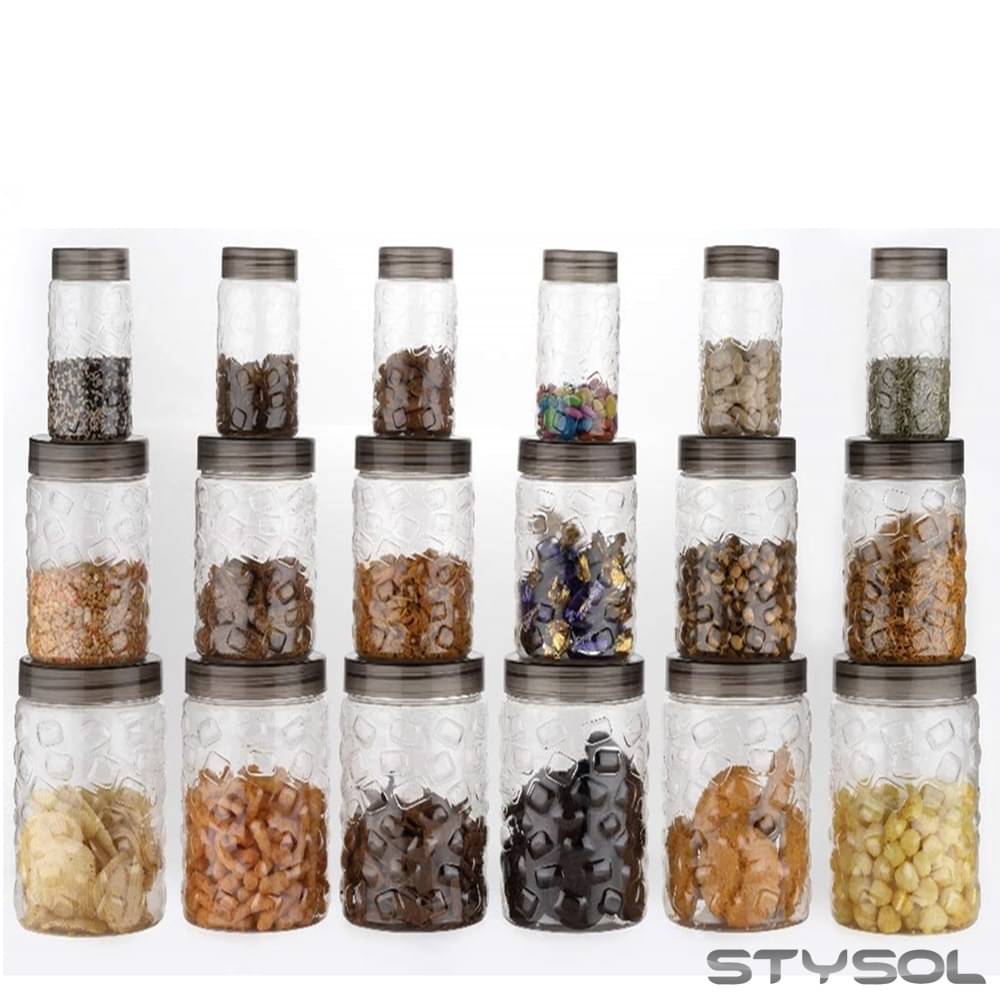     			Stysol 18 Jar Container  Plastic Black Dal Container ( Set of 18 )