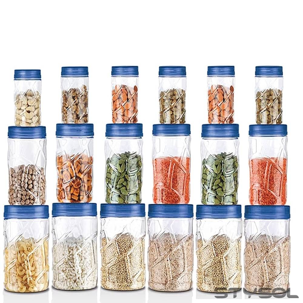     			Stysol 18 Jar Container  Plastic Blue Dal Container ( Set of 18 )