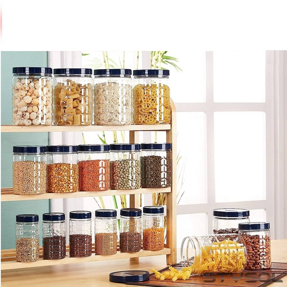     			Stysol 18 Jar Container  Plastic Blue Dal Container ( Set of 18 )