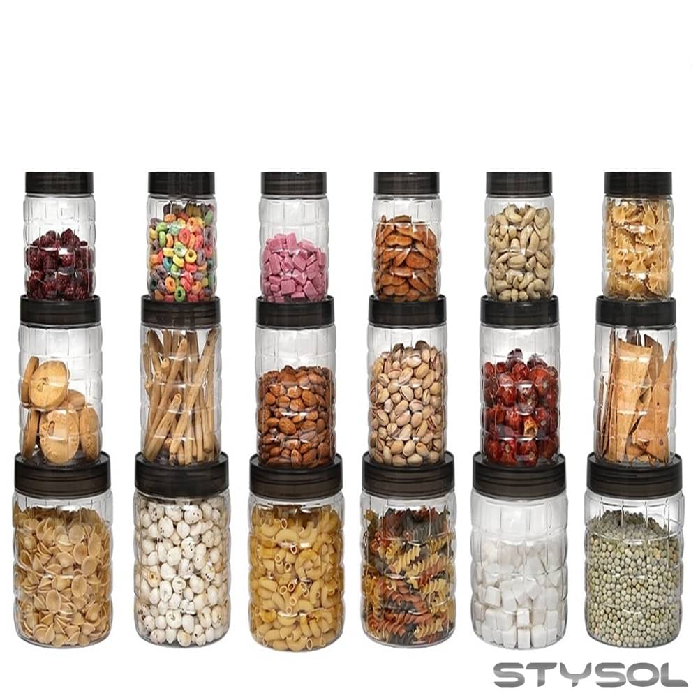     			Stysol 18 Jar Container  Plastic Black Dal Container ( Set of 18 )