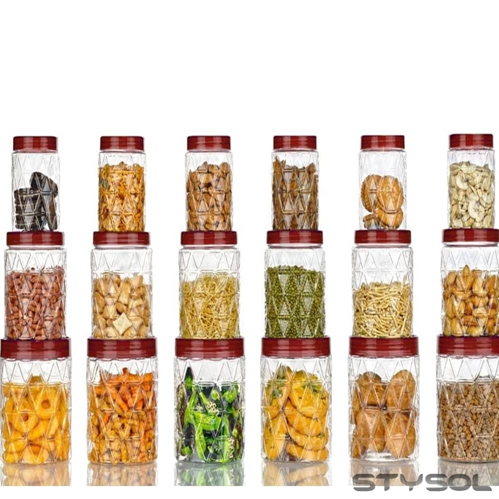     			Stysol 18 Jar Container  Plastic Red Food Container ( Set of 18 )