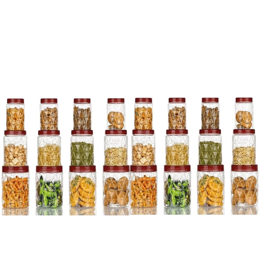     			Stysol 24 Jar Container  Plastic Red Dal Container ( Set of 24 )
