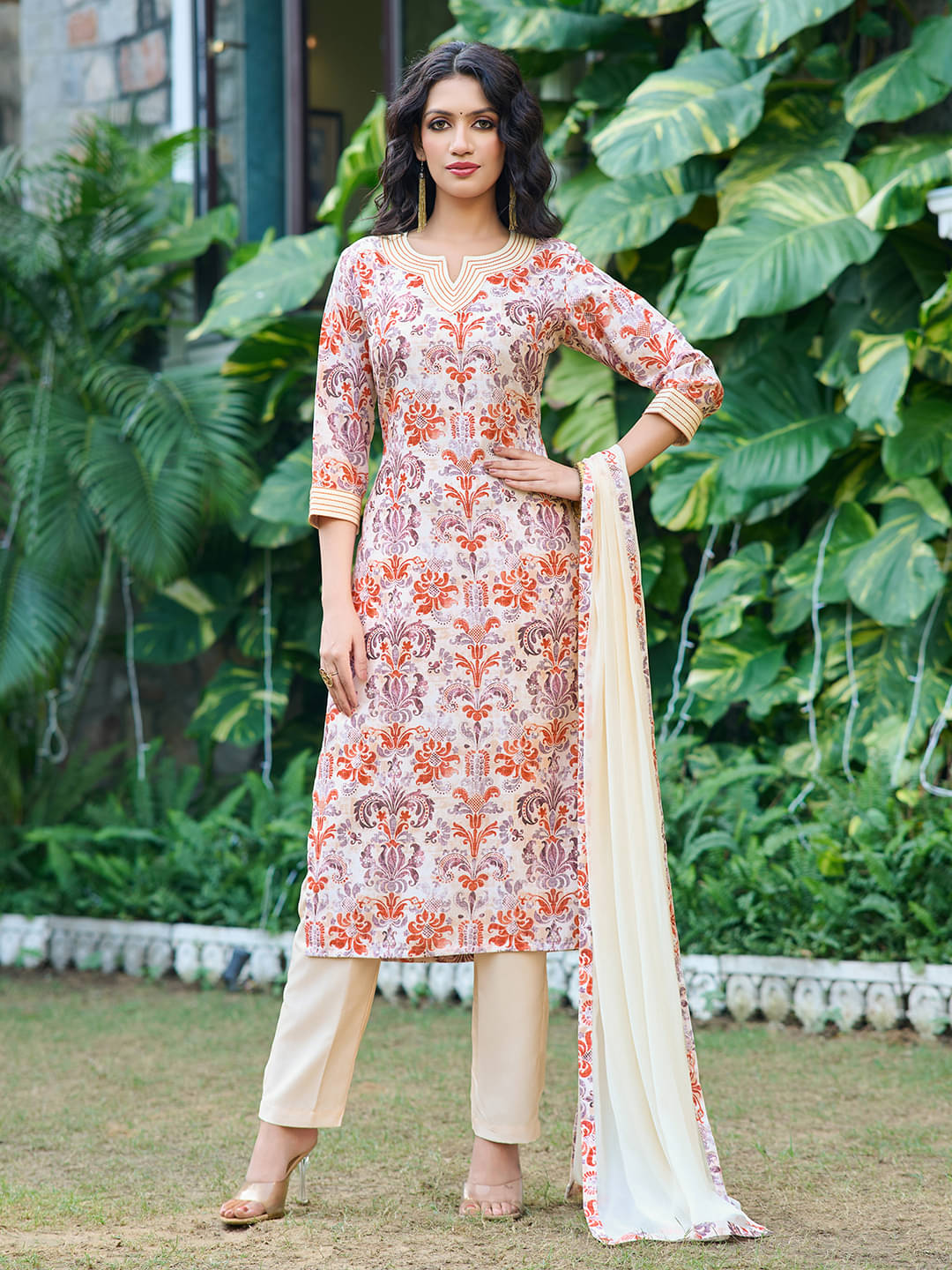 VIBE VISION Silk Blend Printed Kurti With Pants Women's Stitched Salwar Suit - Cream ( Pack of 1 ) VIBE VISION Silk Blend Printed Kurti With Pants Women's Stitched Salwar Suit - Cream ( Pack of 1 )