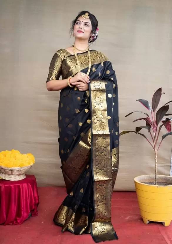 Vkaran Silk Embellished Saree With Unstitched Blouse Piece ( Black ) Vkaran Silk Embellished Saree With Unstitched Blouse Piece ( Black )