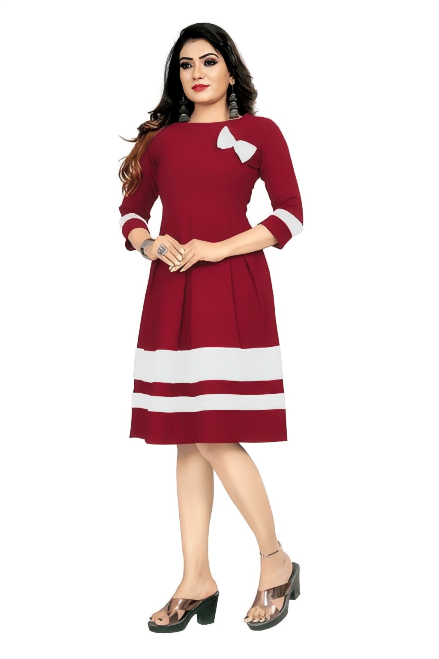 ZELZIS Crepe Striped Calf-Length Women's A-line Dress - Red ( Pack of 1 ) ZELZIS Crepe Striped Calf-Length Women's A-line Dress - Red ( Pack of 1 )