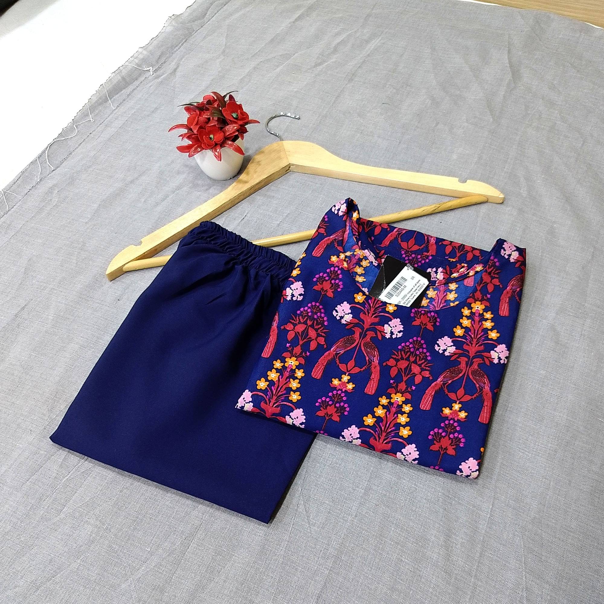 1 Stop Fashion Crepe Printed Kurti With Pants Women's Stitched Salwar Suit - Navy Blue ( Pack of 1 ) 1 Stop Fashion Crepe Printed Kurti With Pants Women's Stitched Salwar Suit - Navy Blue ( Pack of 1 )