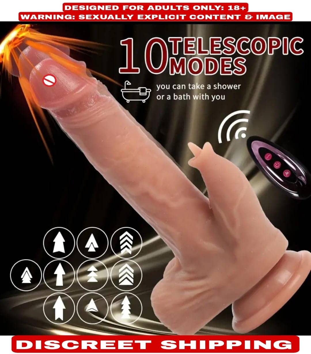 9.5" REALISTIC SILICONE TELESCOPIC SUCTION DILDO WITH HEATING AND REMOTE CONTROL FOR WOMEN BY KAMAHOUSE (LOW PRICE SEX TOYS)