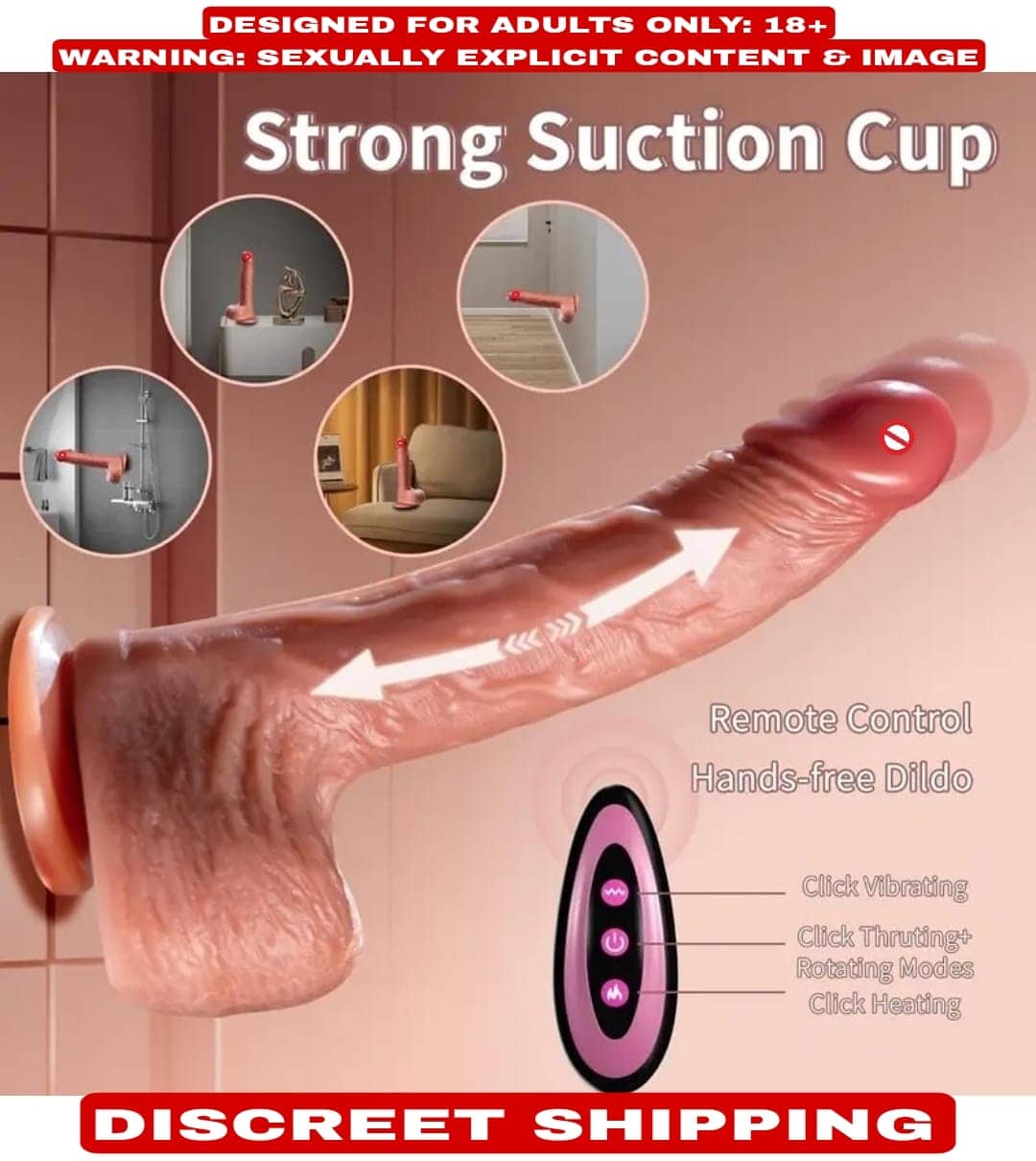 9.5" REALISTIC SILICONE TELESCOPIC SUCTION DILDO WITH HEATING AND REMOTE CONTROL FOR WOMEN BY KAMAHOUSE (LOW PRICE SEX TOYS)