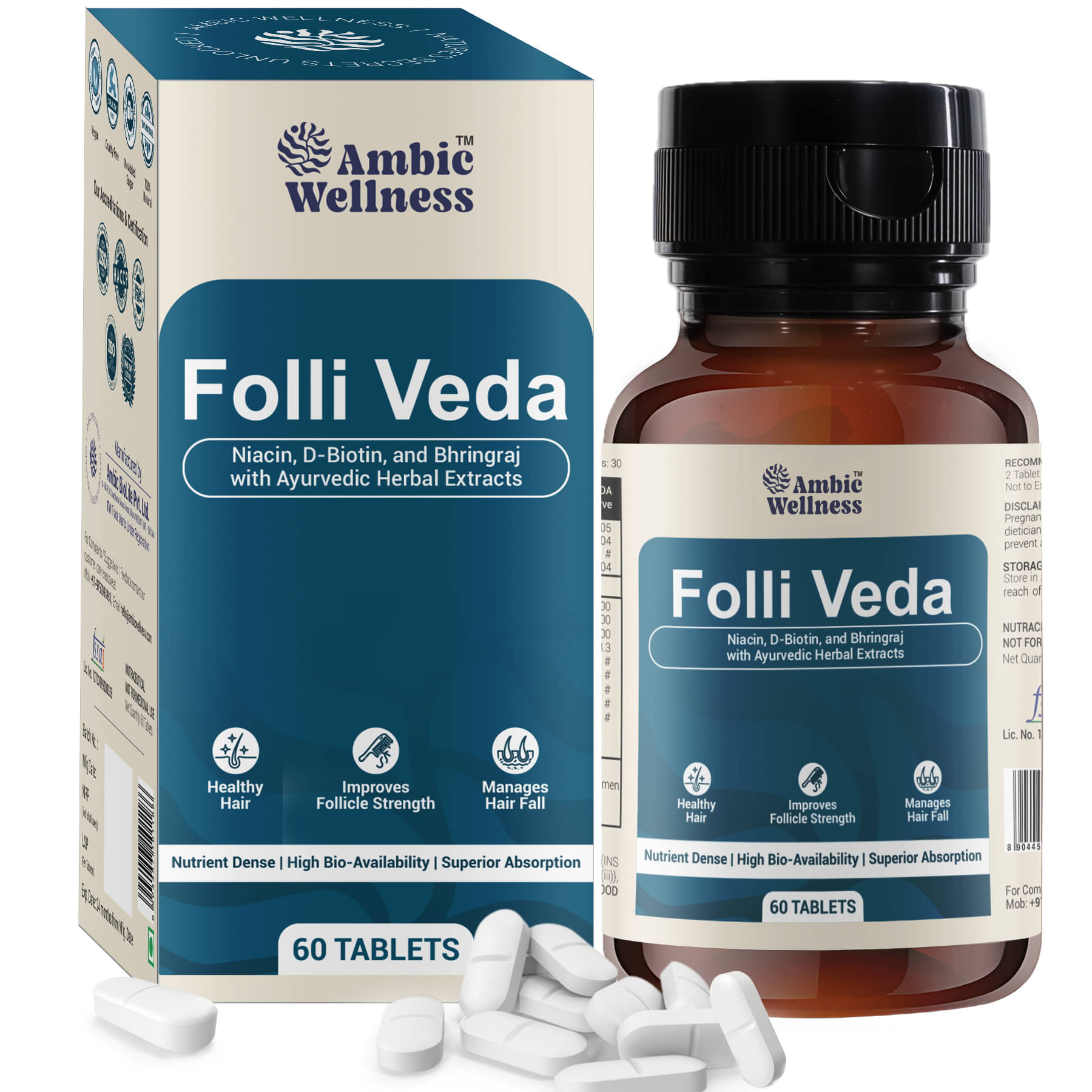 AMBIC WELLNESS Folliveda Tablets For Hair Growth 60 no.s AMBIC WELLNESS Folliveda Tablets For Hair Growth 60 no.s