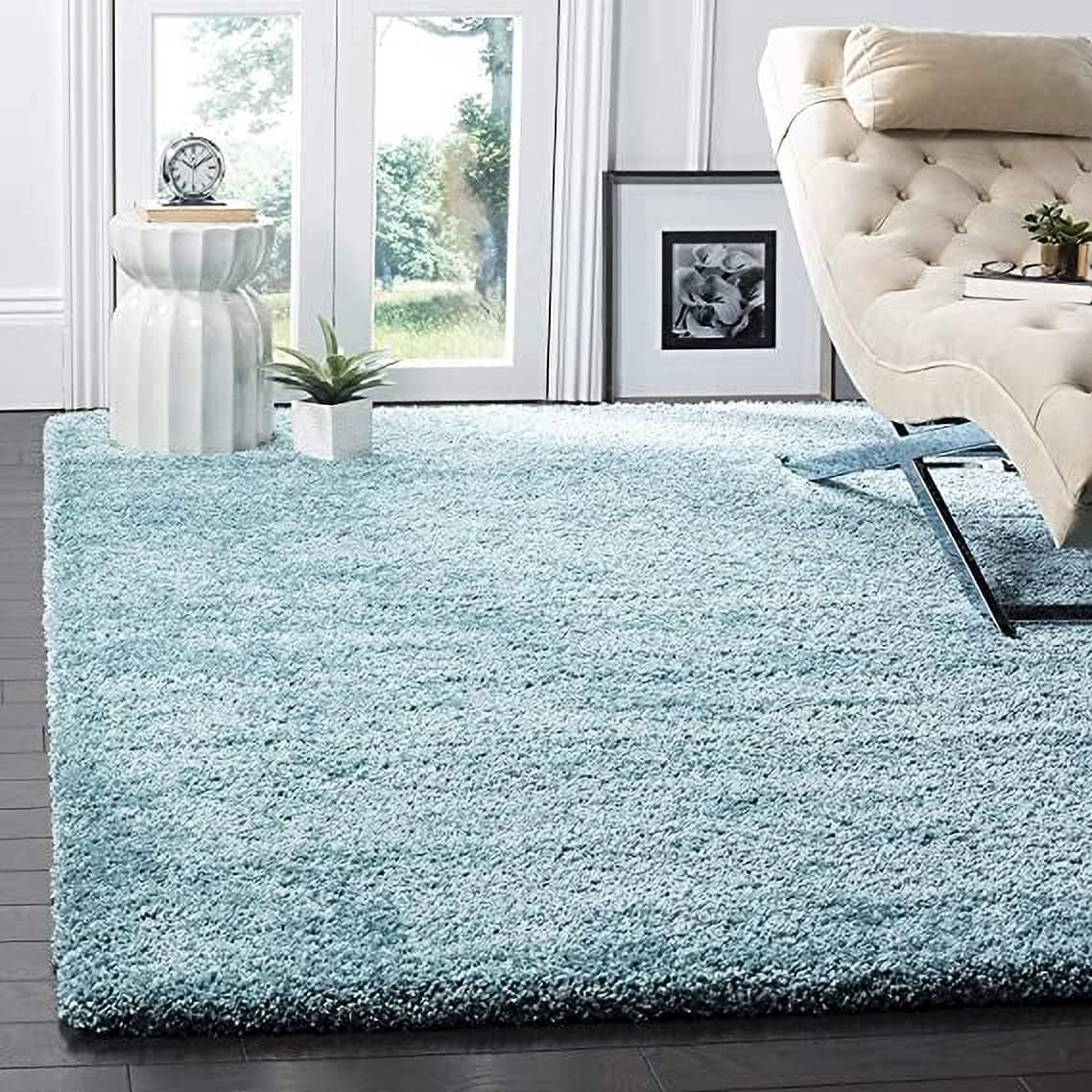     			ANABIA CARPET Blue Polyester Carpet Plain 3x5 Ft