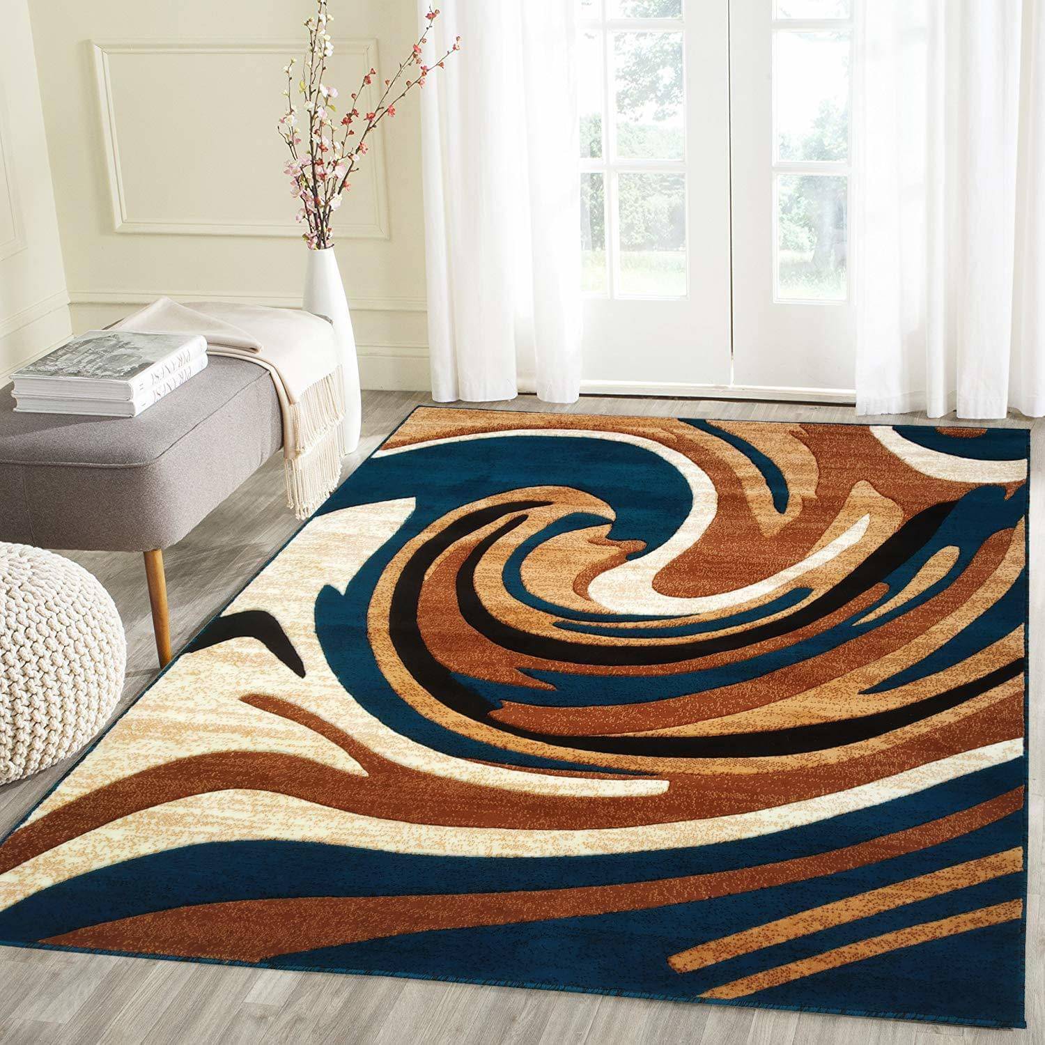     			ANABIA CARPET Blue Silk Carpet Geometrical 5x7 Ft