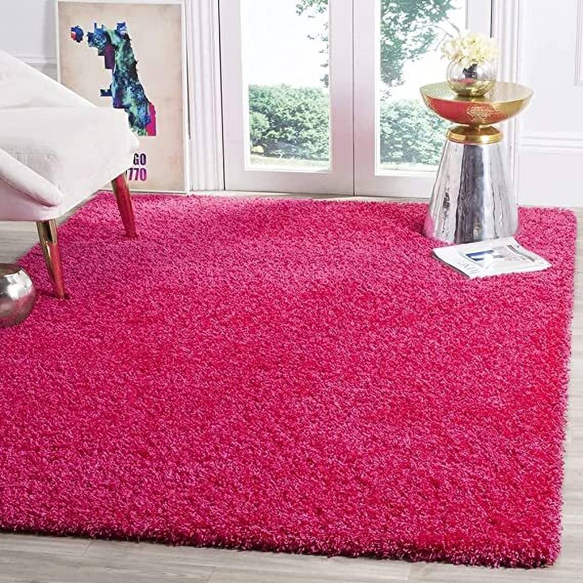     			ANABIA CARPET Pink Polyester Carpet Plain 3x5 Ft