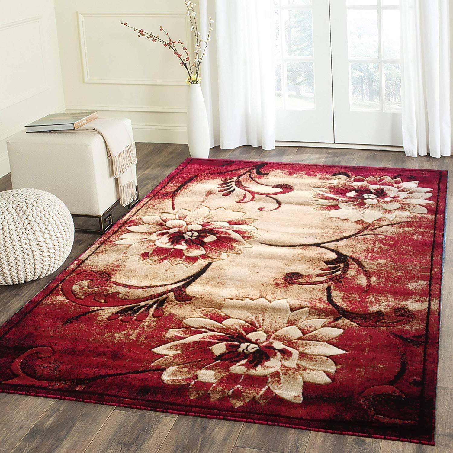     			ANABIA CARPET Red Silk Carpet Floral Other Sizes Ft