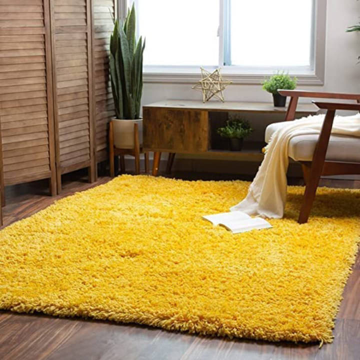     			ANABIA CARPET Yellow Polyester Carpet Plain 3x5 Ft