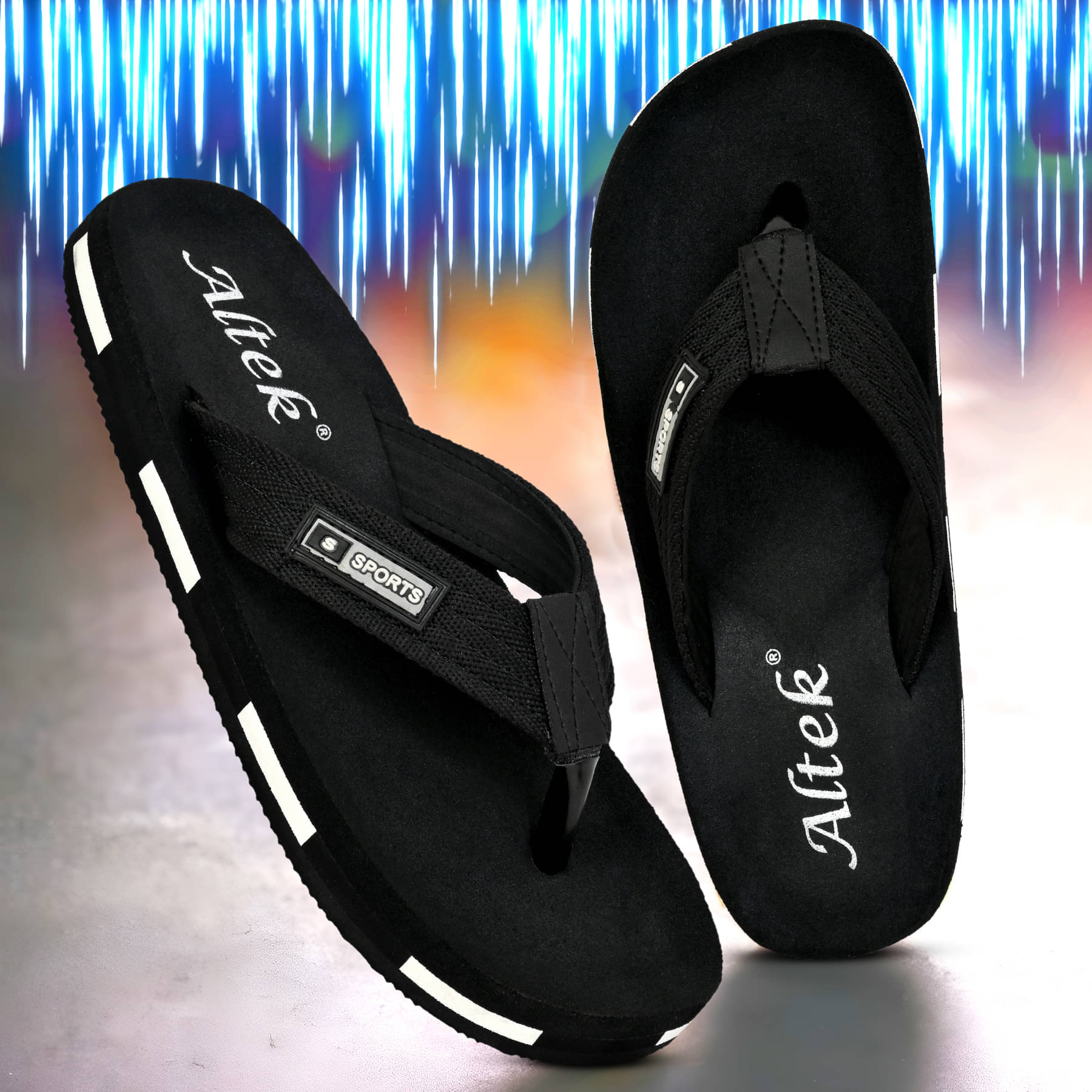     			Altek Black Men's Thong Flip Flop