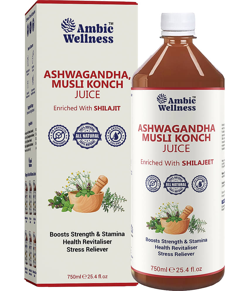 Ambic Wellness Ashwagandha Musli, Konch Ras Enriched with Shilajit Helps Improve Vigour & Stamina - 750ml