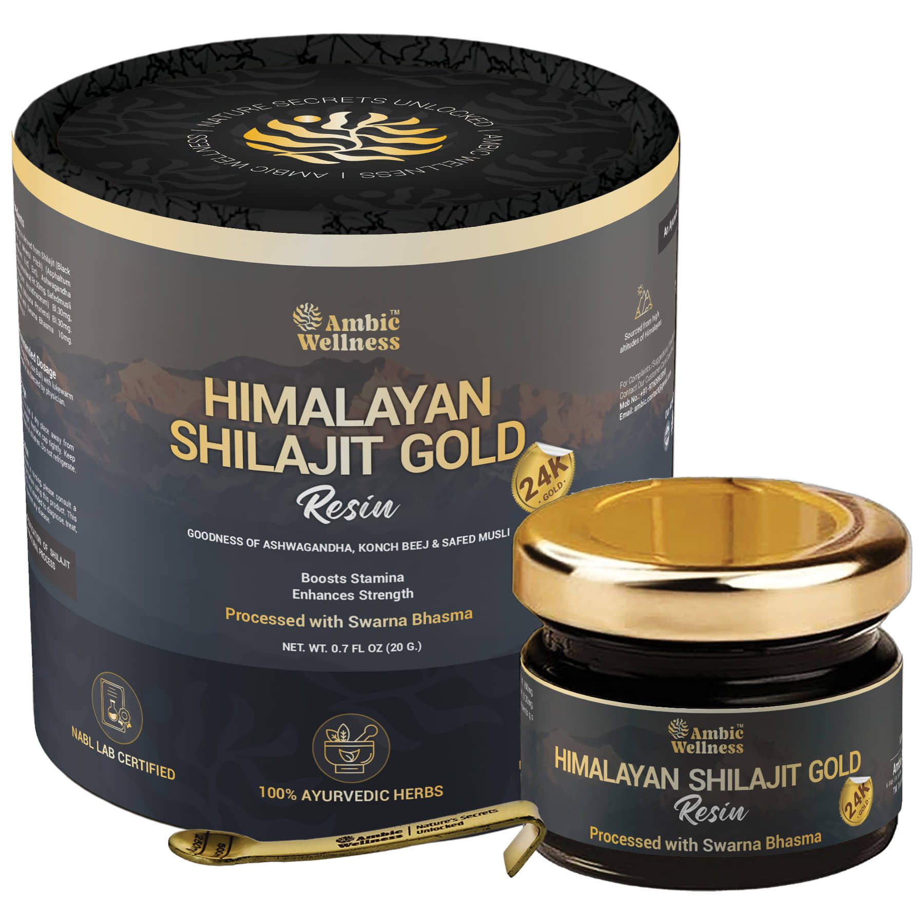 Ambic Wellness Himalayan Shilajit Gold Resin I With 24 Carat Gold For Performance & Stamina - 20gm