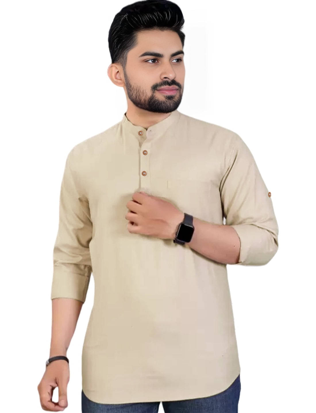     			Apektra Beige Cotton Blend Men's Shirt Style Kurta ( Pack of 1 )