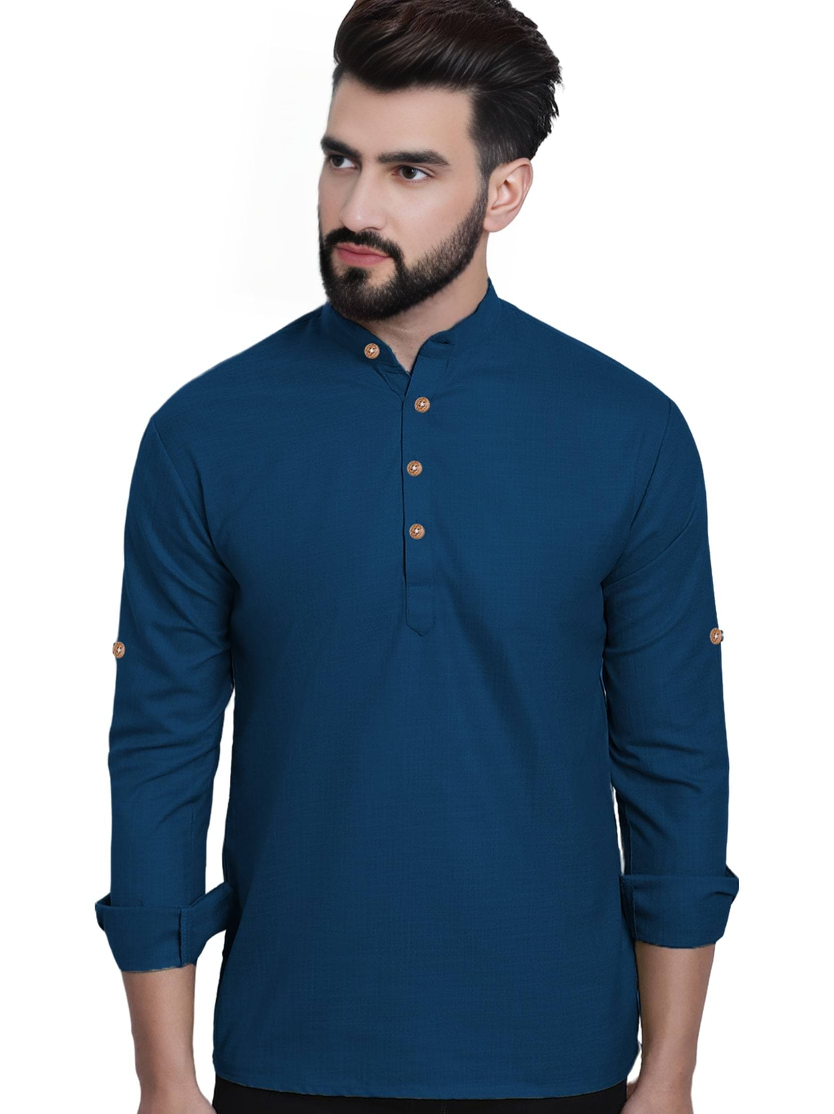 Apektra Blue Cotton Blend Men's Shirt Style Kurta ( Pack of 1 ) Apektra Blue Cotton Blend Men's Shirt Style Kurta ( Pack of 1 )