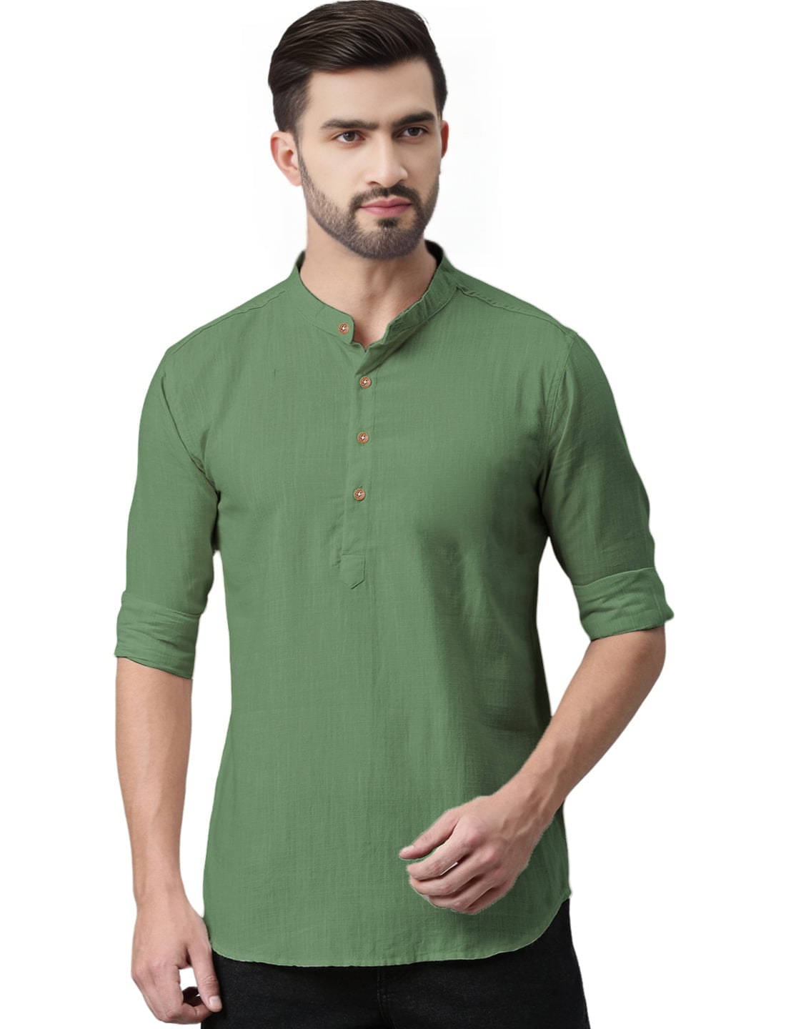 Apektra Light Green Cotton Blend Men's Shirt Style Kurta ( Pack of 1 ) Apektra Light Green Cotton Blend Men's Shirt Style Kurta ( Pack of 1 )
