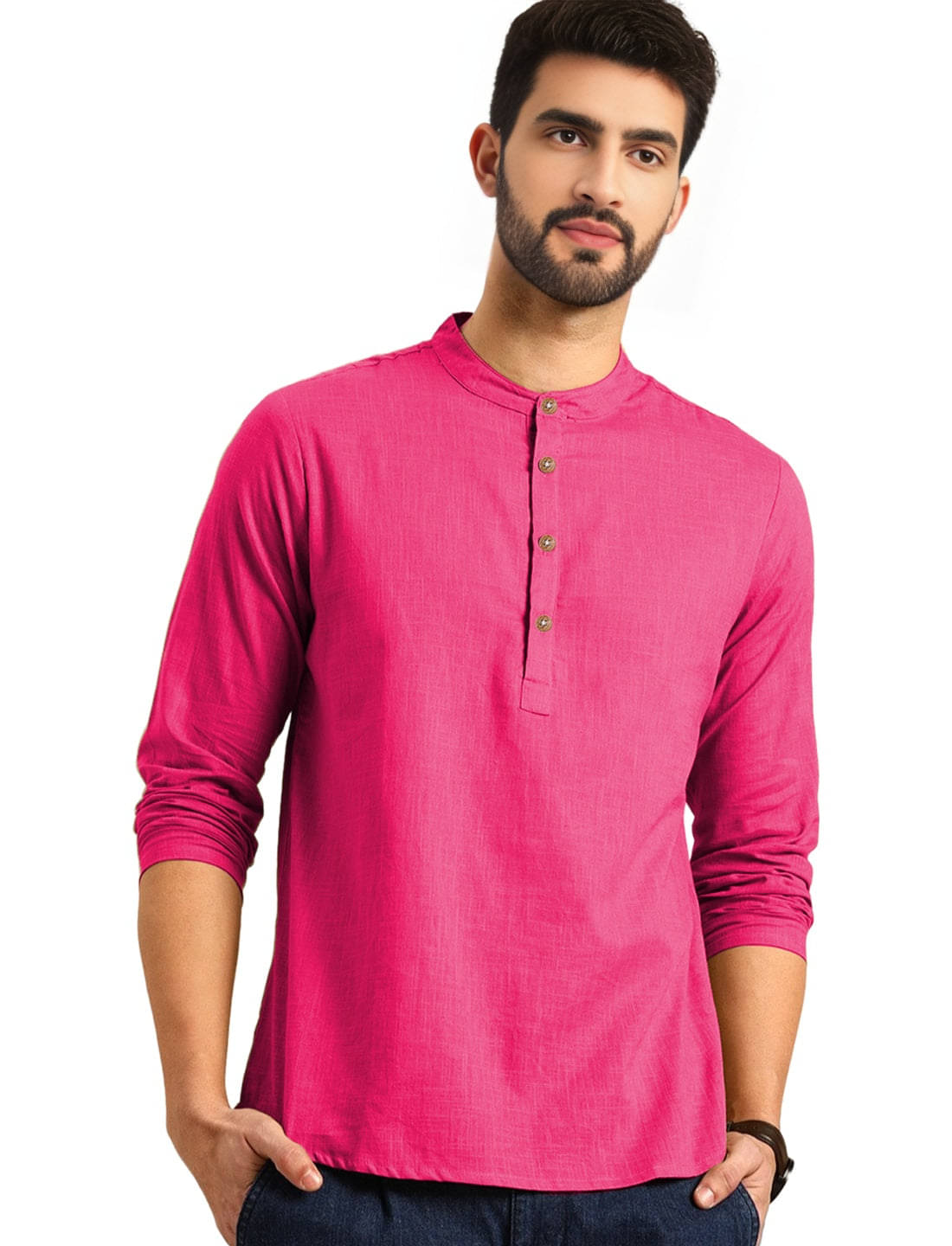 Apektra Pink Cotton Blend Men's Shirt Style Kurta ( Pack of 1 ) Apektra Pink Cotton Blend Men's Shirt Style Kurta ( Pack of 1 )
