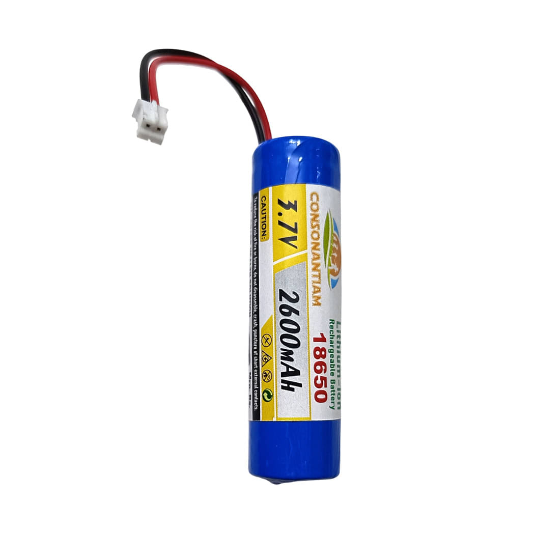     			CONSONANTIAM 3.7V 2600mAh 9.24Wh Li-ion Rechargeable Battery Pack for Speakers, Remote Control Toys, Bluetooth, Portable Device, Outdoor Lighting, Electronics Toys. (JST 2.0 mm Pitch Wire)