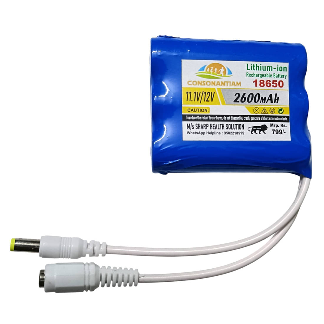     			CONSONANTIAM Lithium Ion Battery Pack 11.1/12 Volt 2600 mAH Lithium-Ion Rechargeable with 5.5X2.1 DC Jack Battery, Multipurpose Use Toy, Student Projects, Devices, Etc. 12 Volt Battery Li-Ion 18650