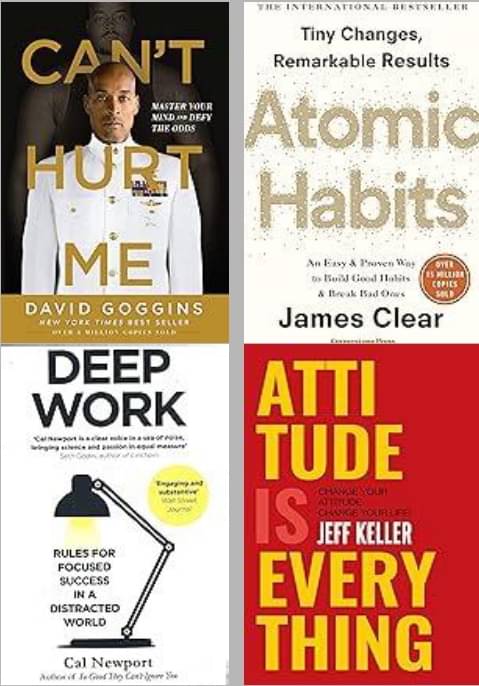 Can't Hurt Me + Atomic Habits + Deep Work +  Attitude Is Everything     			Can't Hurt Me + Atomic Habits + Deep Work +  Attitude Is Everything