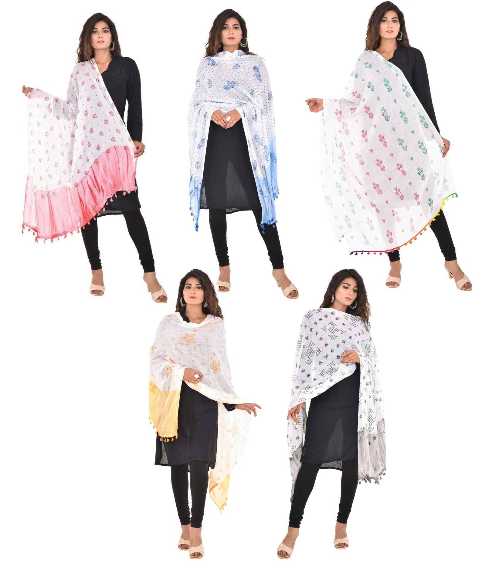     			D1 DIFFERENT ONE Multicolor Cotton Women's Dupatta - ( Pack of 5 )