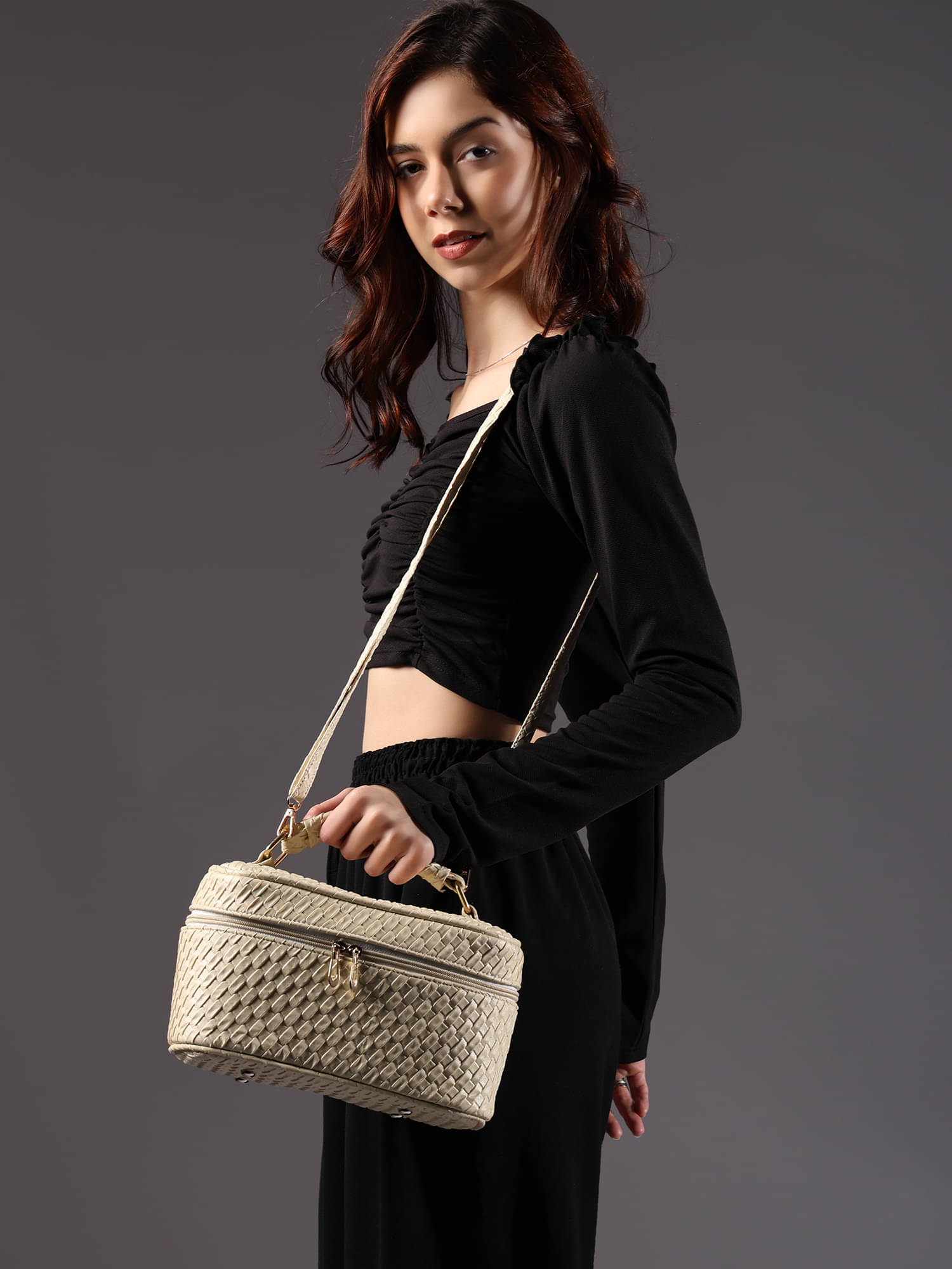     			ENSAC Sling Bag Rexin Set of 1 ( White )