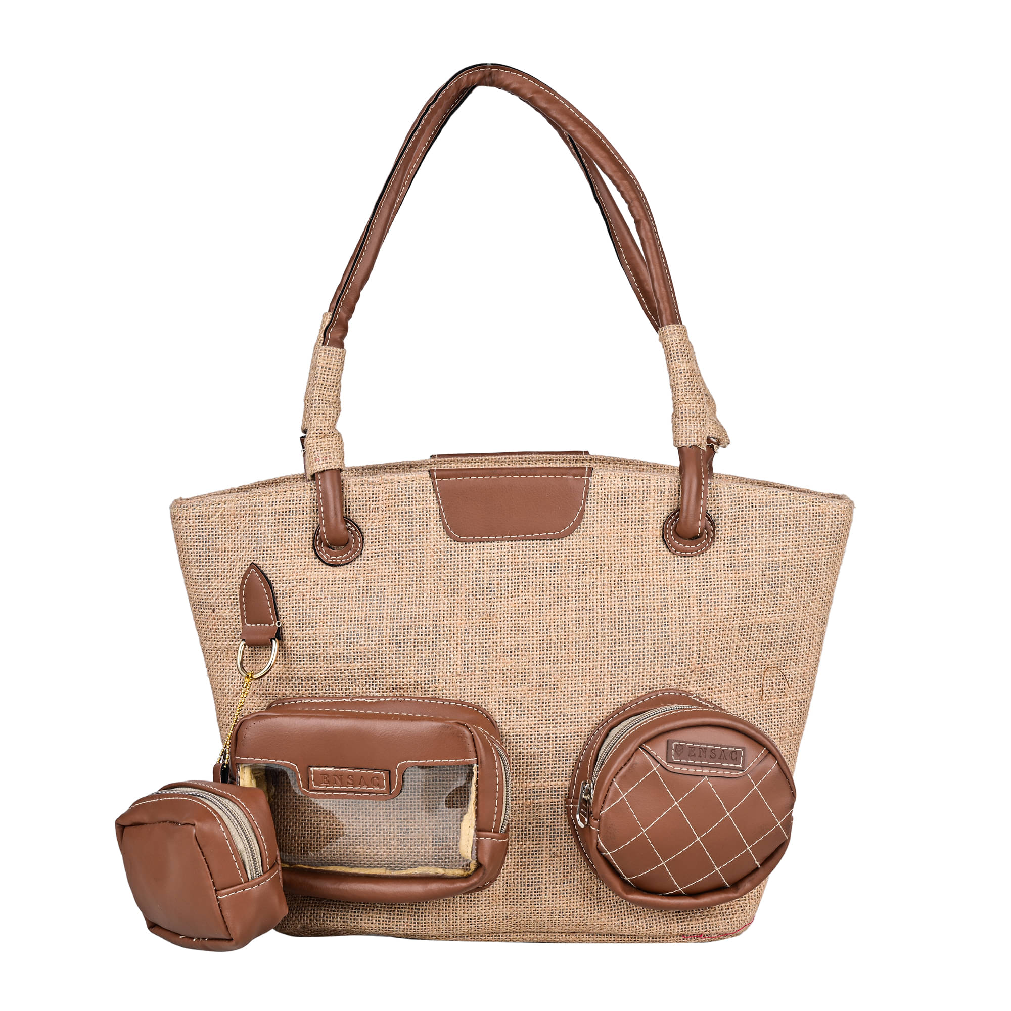     			ENSAC Tote Bag Jute Set of 1 ( Brown )