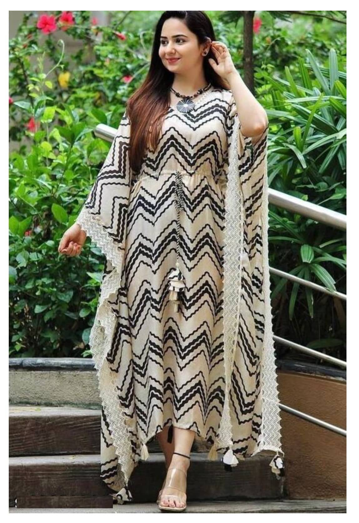 ETZIN Pack of 1 Rayon Printed Kaftan Women's Kurti - ( Cream ) - Kurtis, Tunics | Buy online on ZillyBuy