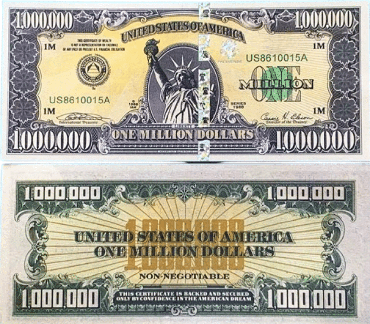Extremely Rare The Statue of Liberty USA One Million Dollars Bill in Top Grade Gem UNC Extremely Rare The Statue of Liberty USA One Million Dollars Bill in Top Grade Gem UNC