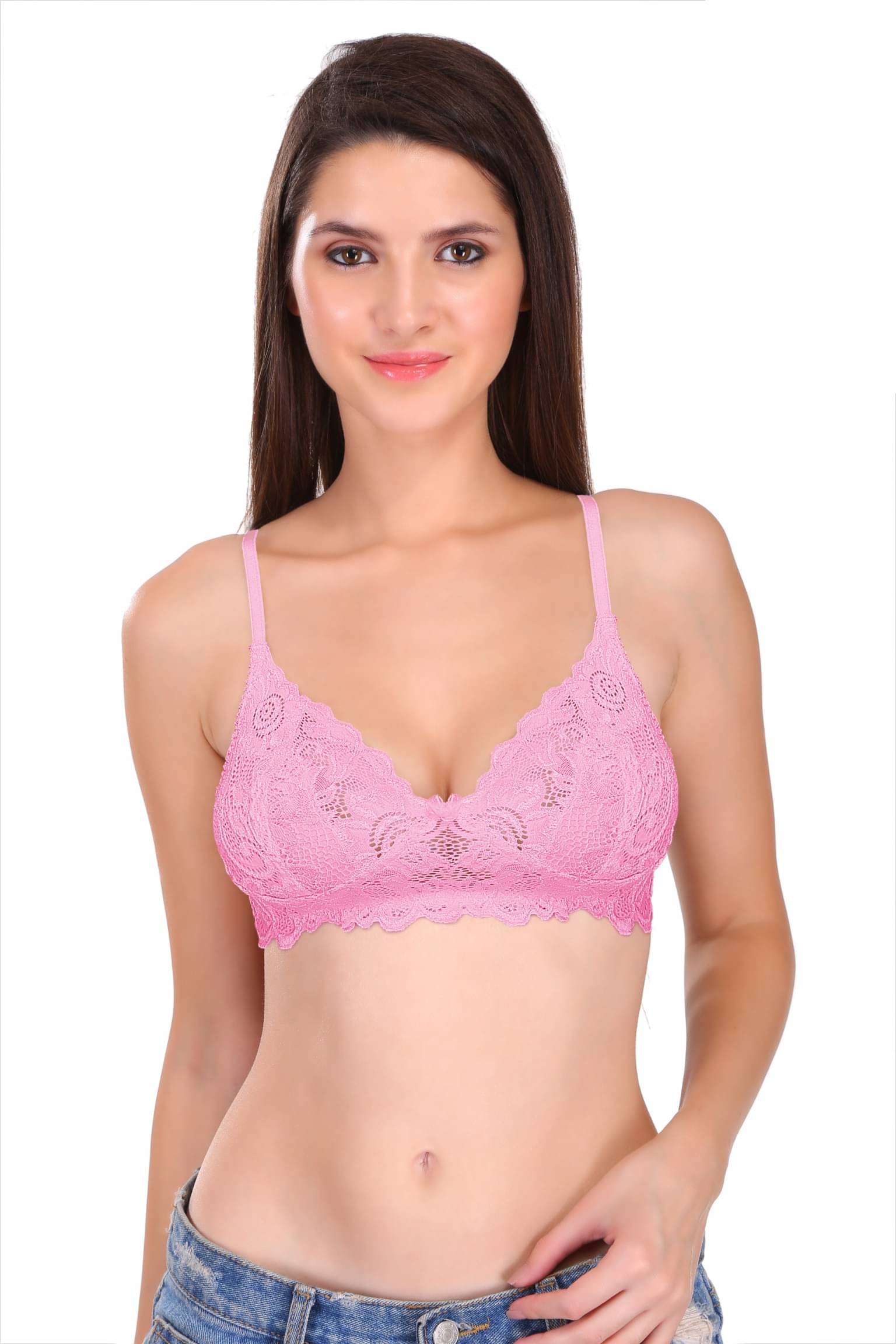 Featherline Pack of 1 Lace Non Padded T-Shirt Bra For Women ( Pink )     			Featherline Pack of 1 Lace Non Padded T-Shirt Bra For Women ( Pink )