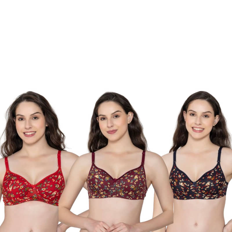 Funahme Pack of 3 Cotton Lightly Padded T-Shirt Bra For Women ( Multicolor15 )