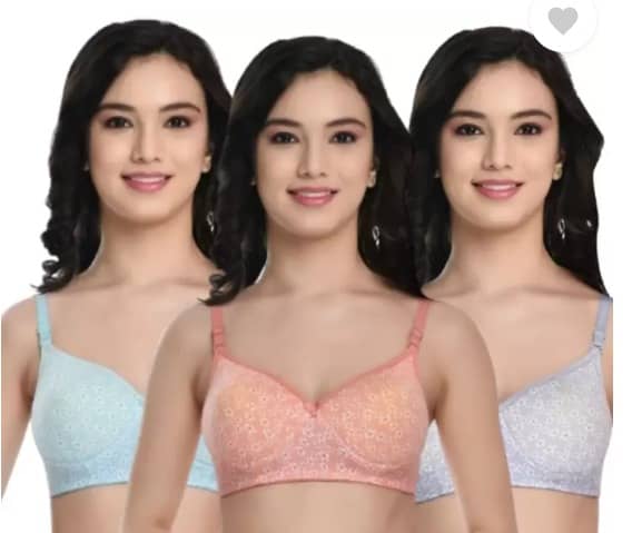 Funahme Pack of 3 Cotton Lightly Padded T-Shirt Bra For Women ( Multicolor15 )