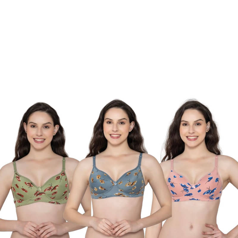 Funahme Pack of 3 Cotton Lightly Padded T-Shirt Bra For Women ( Multicolor15 )
