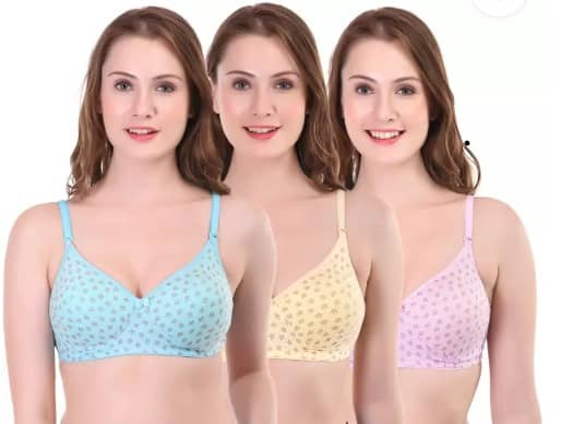 Funahme Pack of 3 Cotton Blend Lightly Padded T-Shirt Bra For Women ( Multicolor )